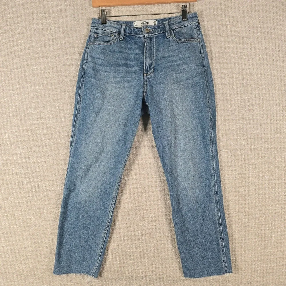 Hollister Curvy High Rise Mom‎ Jeans Womens 5S W27 L25 Medium Wash Raw Hem